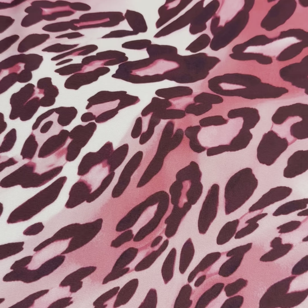 4 Way Stretch Polyester Spandex Cyberian Cheetah Paper Print Fabric | Spandex Palace Pink