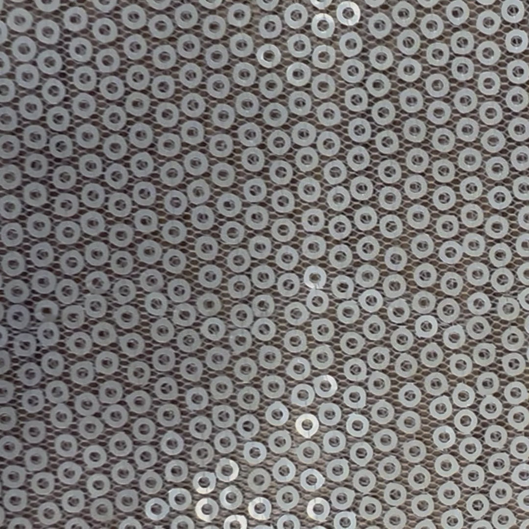 Embroidered Mini All Over Sequin On Polyester White Mesh Fabric  | Spandex Palace
