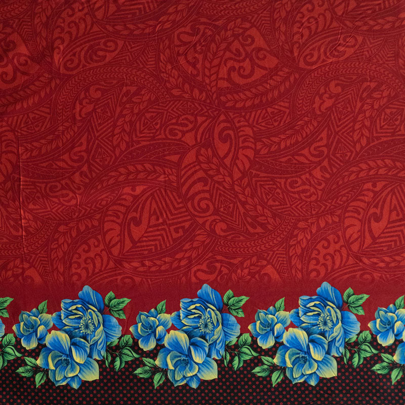 Traditional Polynesian Tattoo Rose Polka Dot border Fabric | Peachskin  |  Spandex Palace