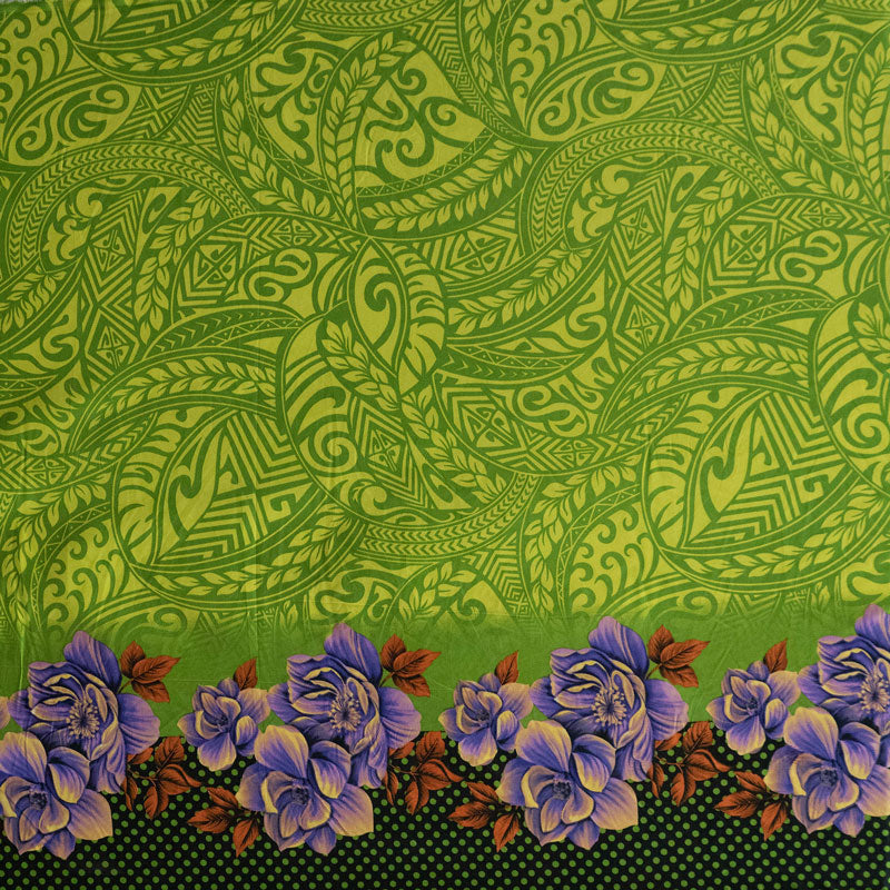 Traditional Polynesian Tattoo Rose Polka Dot border Fabric | Peachskin  |  Spandex Palace