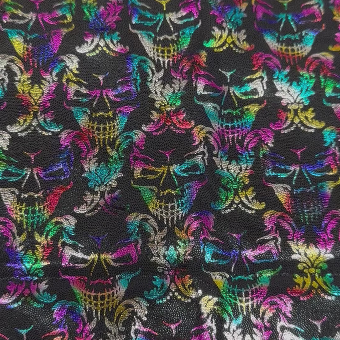 4 Way Stretch Nylon Spandex Happy Skull |Spandex Palace Multi Color