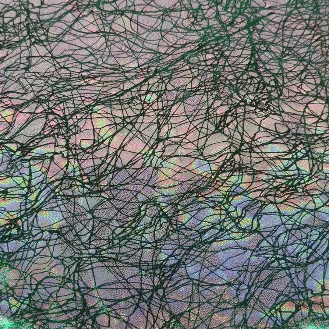 4 Way Stretch Polyester Spandex Fabric Chaos Foggy Foil | Spandex Palace White Green