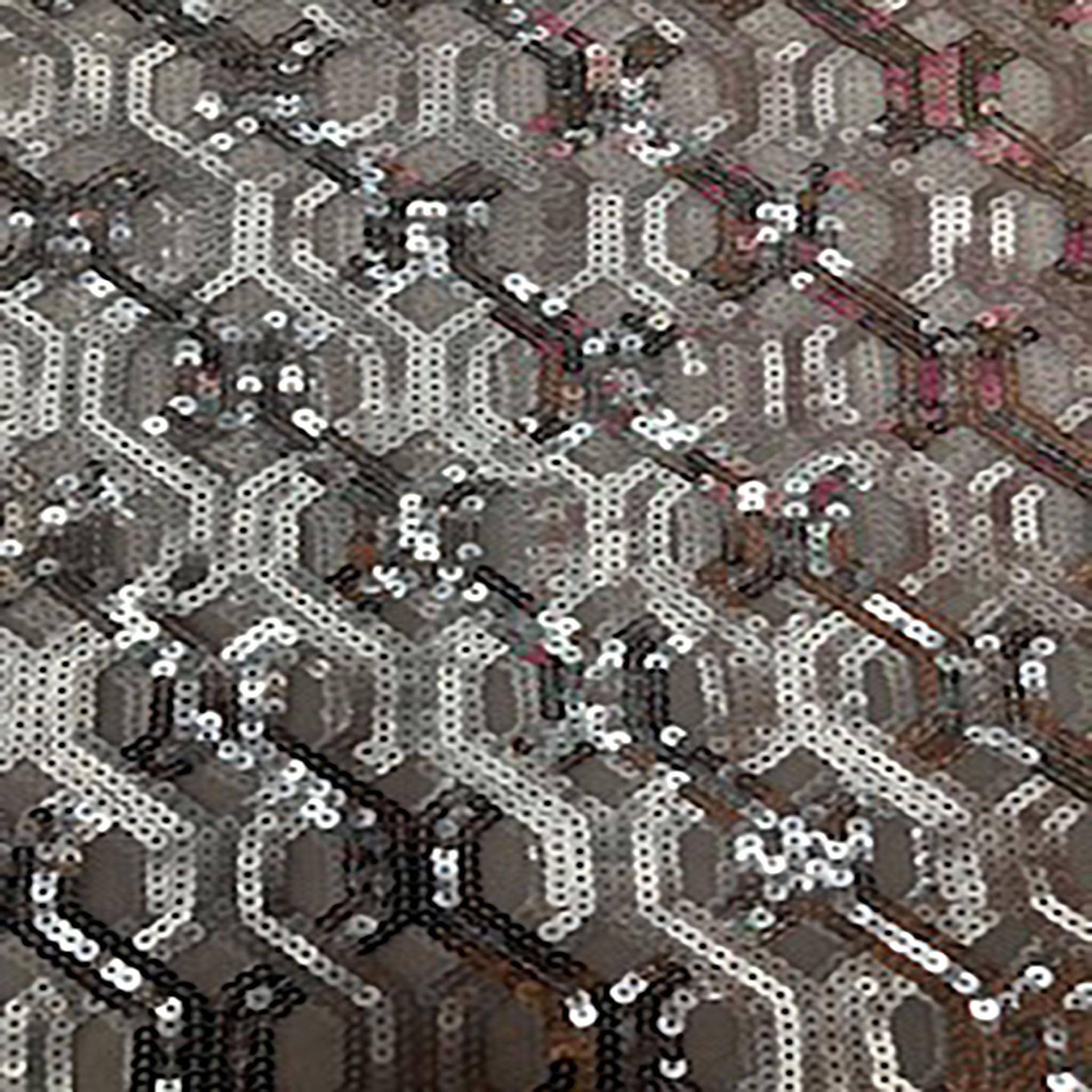 Embroidered 0ctagon on Polyester 5 mil  Mesh Sequin | Spandex Palace Dull Silver Shinny Silver