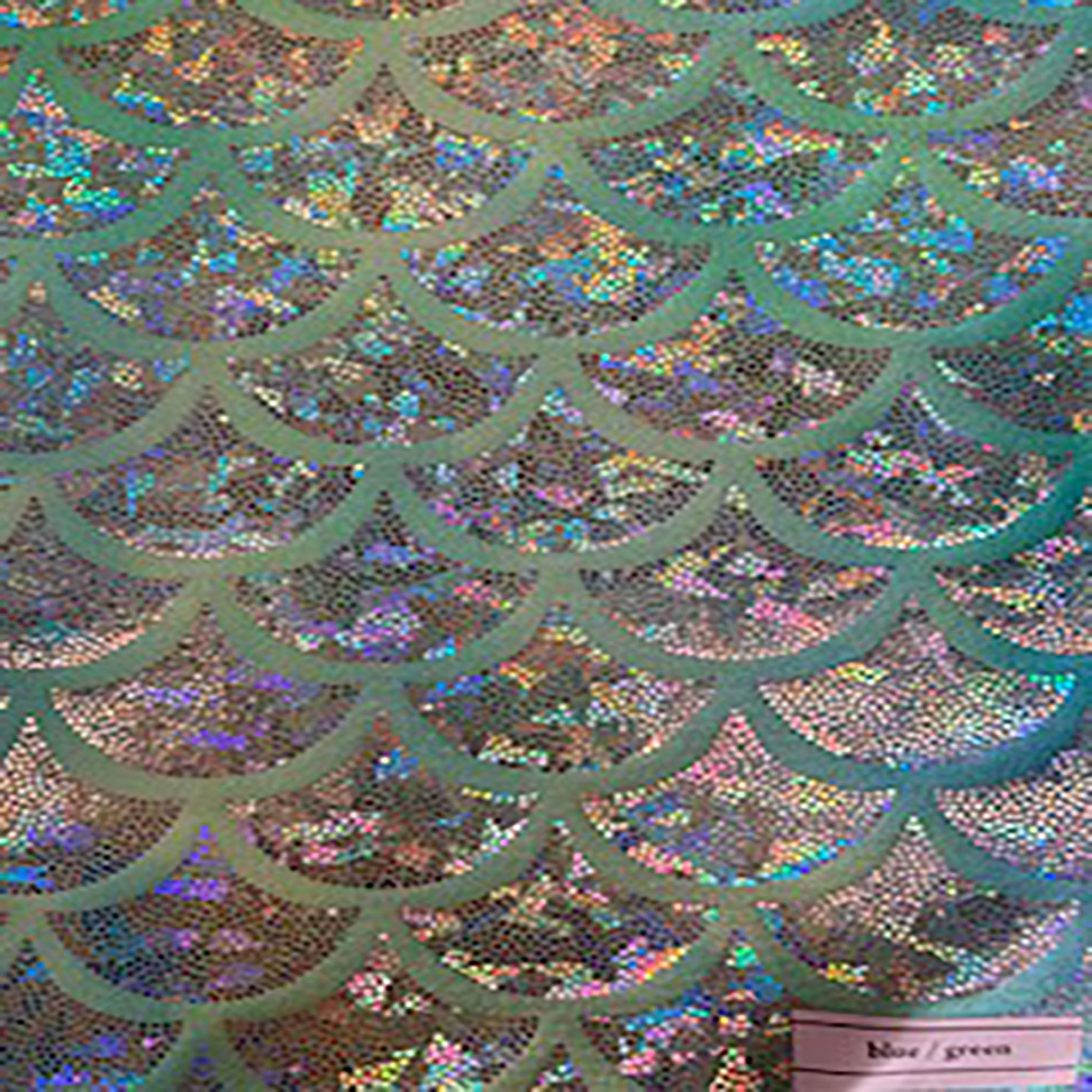 Shell Jumbo Hologram Tie Dye Stretch Nylon Spandex Tricot Fabric | Spandex Palace Blue Green