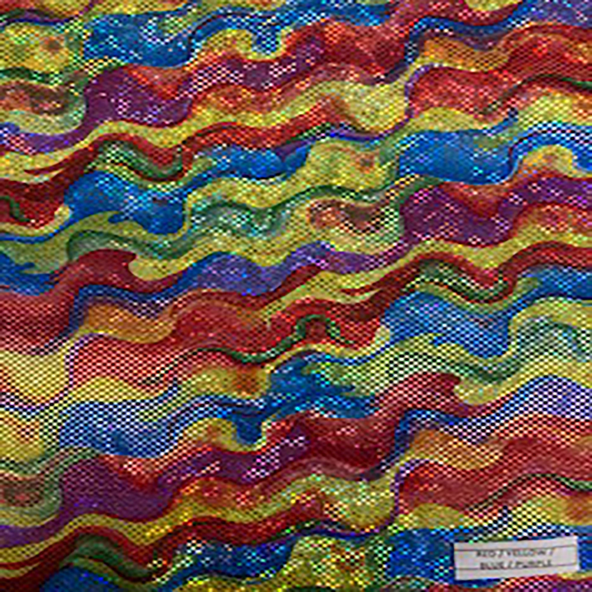 4 Way Stretch Polyester Spandex Water Canon Hologram | Spandex Palace Red Yellow Blue