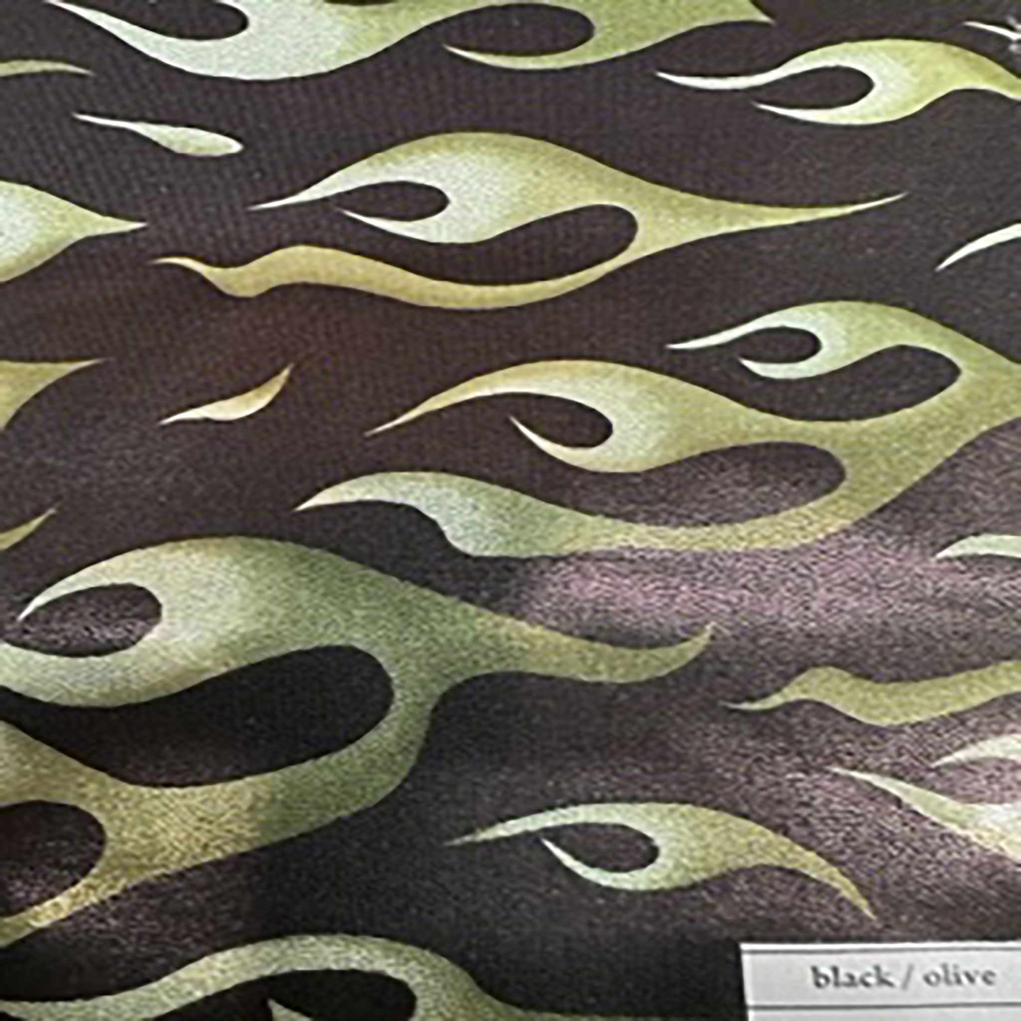 4 Way Stretch Polyester Spandex  Flying Flame Foggy Foil | Spandex Palace Black Olive
