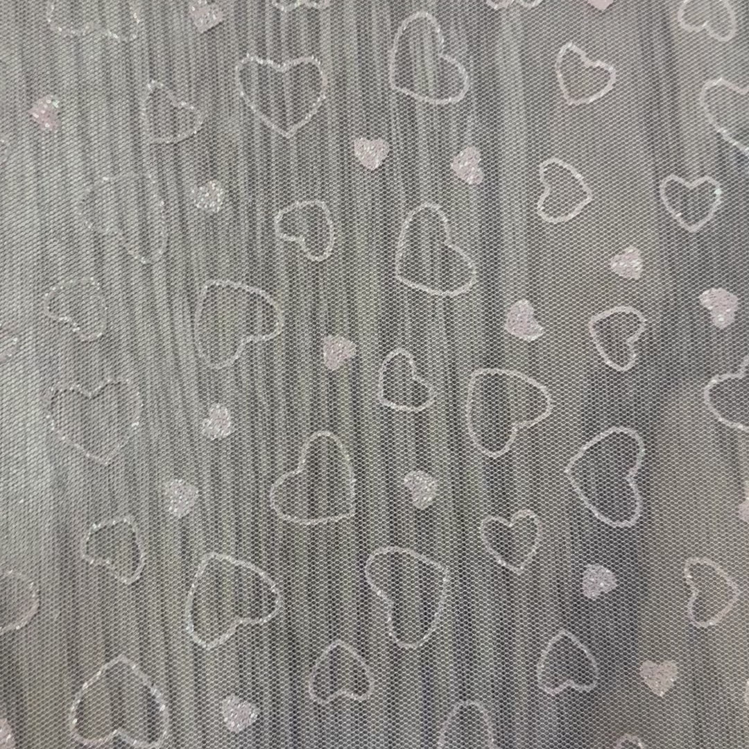 Polyester Mesh With Glitter Heart to Heart | Spandex Palace Blush