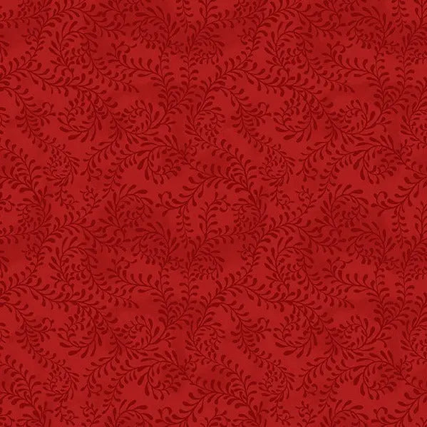 Red Swirling Leaves Cotton Wideback Fabric per yard