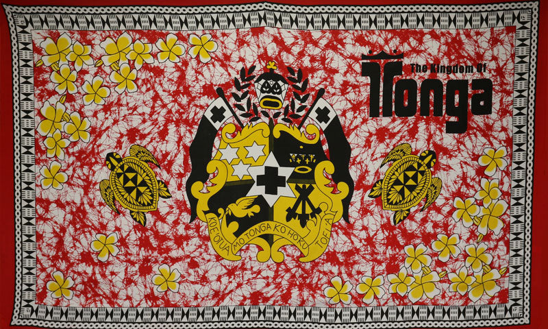 The Kingdom of Tonga Seal Plumerias Sea Turtles  | Polyester Tupenu