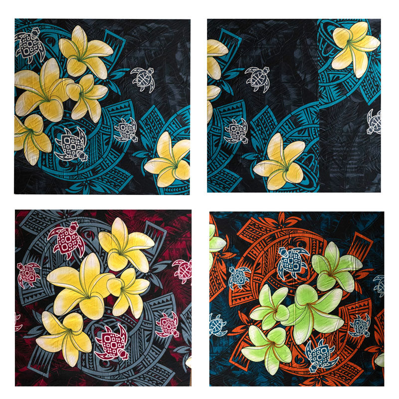 Plumeria Turtles Traditional Tribal design Fabric | Peachskin  | Spandex Palace