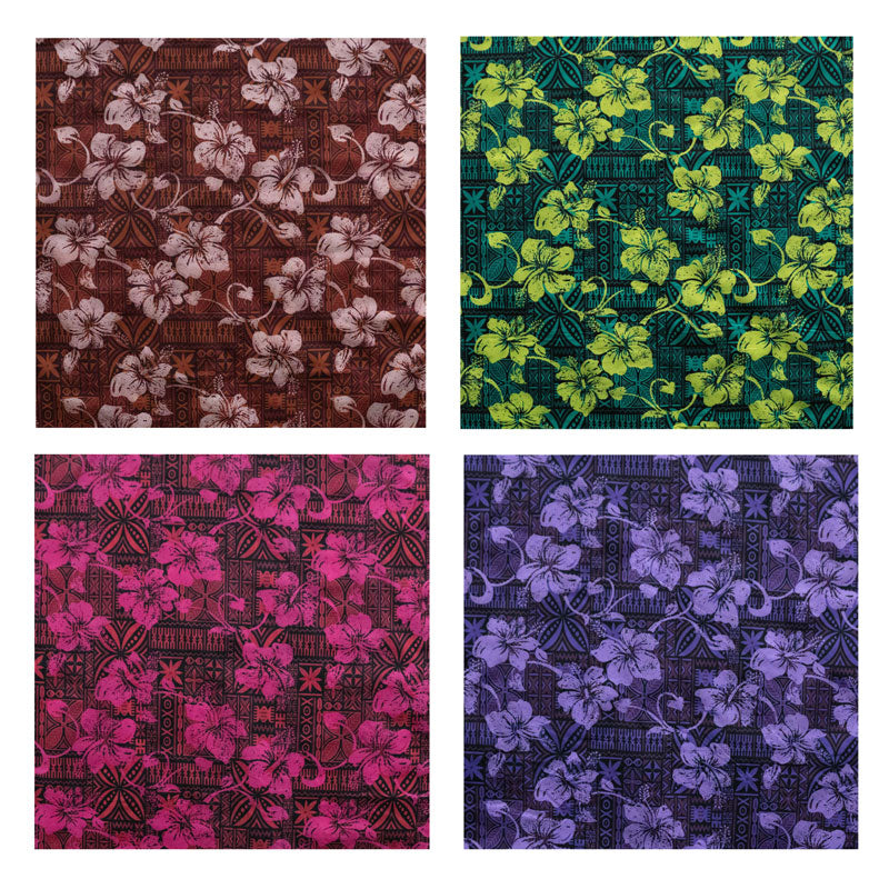 Hibiscus on Traditional Tapa design Fabric  | Polyester