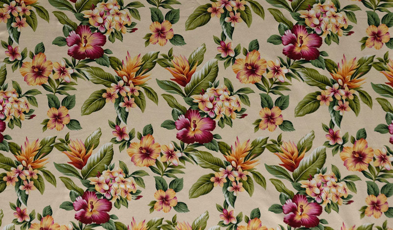 Plumeria Hibiscus Banana Leaf Fabric | Upholstery  | Spandex Palace 