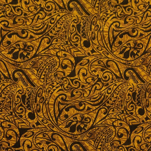 Polynesian Tribal Stems & Leaves All Over design Fabric | Cotton Light Barkcloth  | Spandex Palace