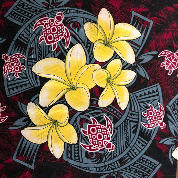 Plumeria Turtles Traditional Tribal design Fabric | Peachskin  | Spandex Palace