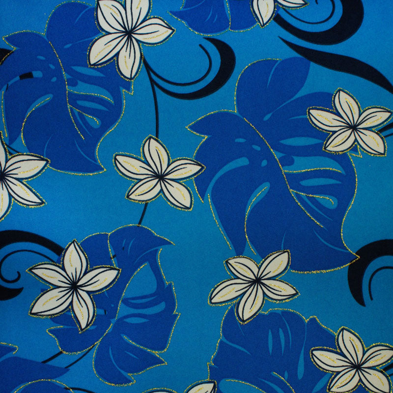 Plumeria Flower Monstera Leaves Fabric | Polyester  | Spandex Palace