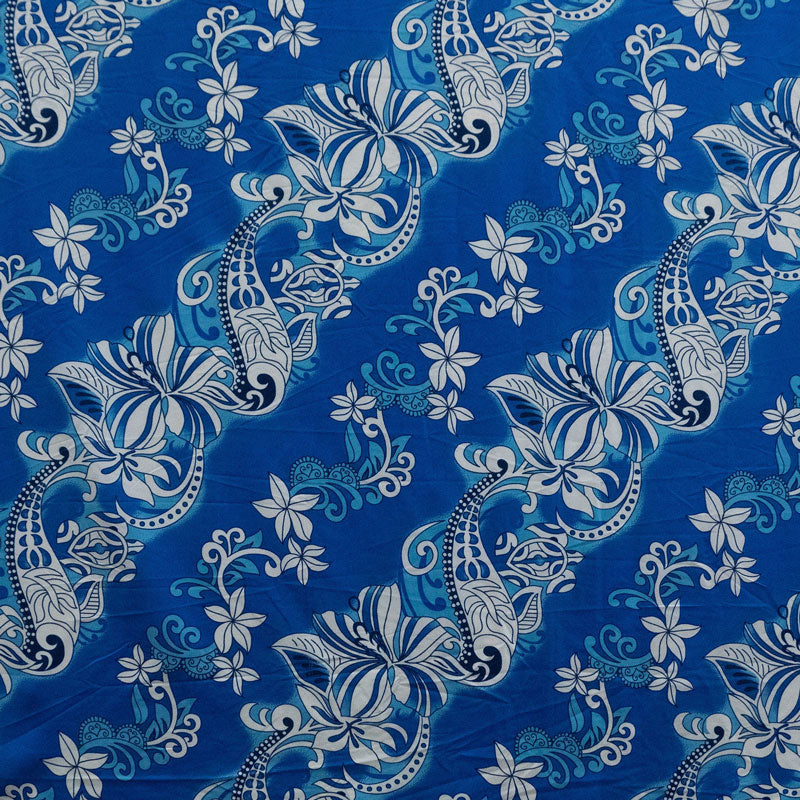 Diagonal Hibiscus Plumeria Sea Turtle Swirl Design Fabric| Peachskin