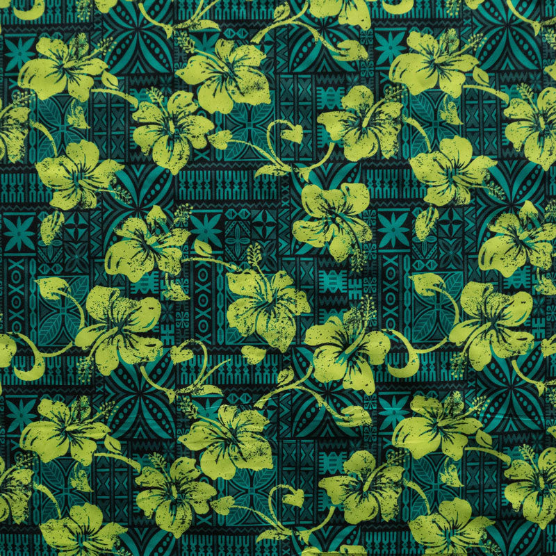 Hibiscus on Traditional Tapa design Fabric  | Polyester