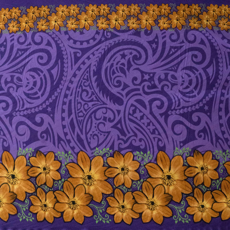 Traditional Polynesian Tattoo Daisy Double Border Fabric | Polyester  |  Spandex Palace