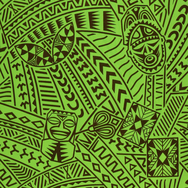 Polynesian Tiki Tribal Design Fabric | Polyester Flocking  | Spandex Palace