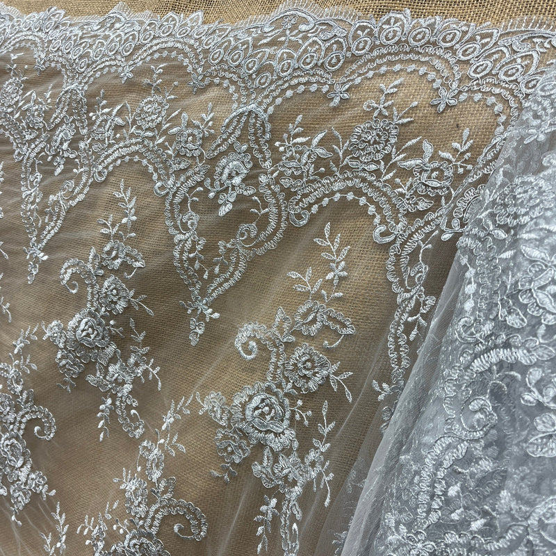 Corded Bridal Lace Fabric Embroidered on 100% Polyester Net Mesh | Spandex Palace