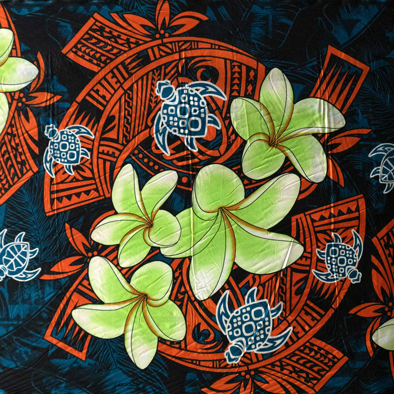 Plumeria Turtles Traditional Tribal design Fabric | Peachskin  | Spandex Palace