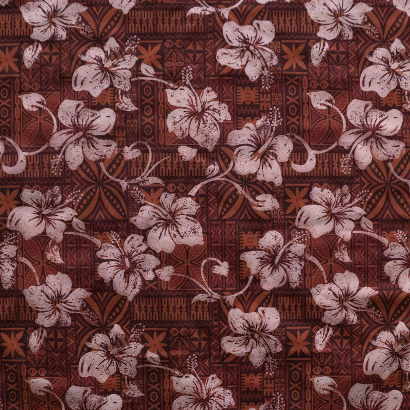 Hibiscus on Traditional Tapa design Fabric  | Polyester