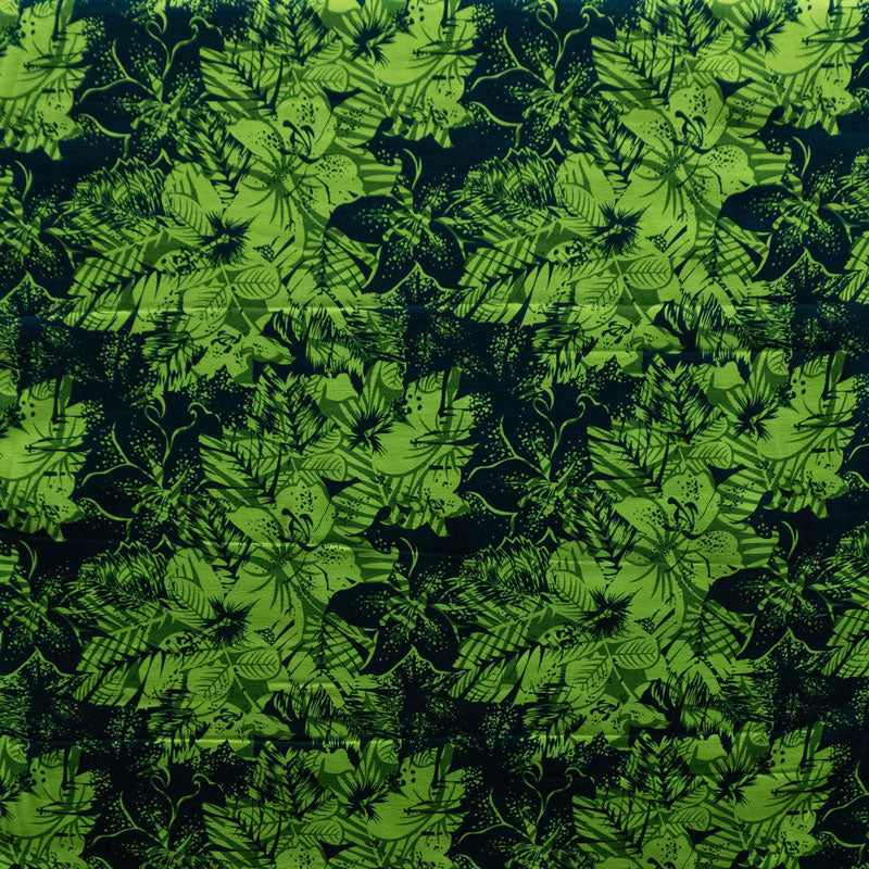 Hibiscus Plumeria Tropical Leaves Fabric | Cotton Light Barkcloth