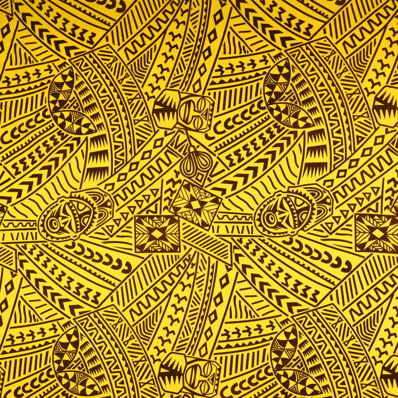 Polynesian Tiki Tribal Design Fabric | Polyester Flocking  | Spandex Palace