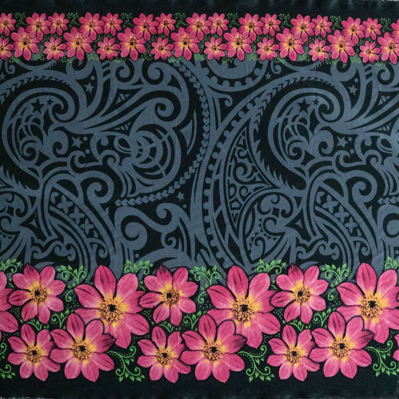 Traditional Polynesian Tattoo Daisy Double Border Fabric | Polyester  |  Spandex Palace