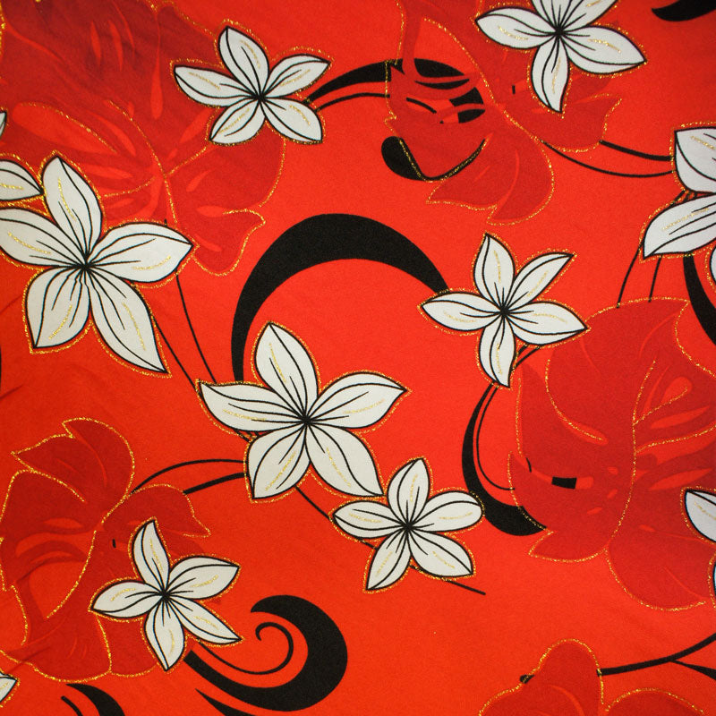 Plumeria Flower Monstera Leaves Fabric | Polyester  | Spandex Palace