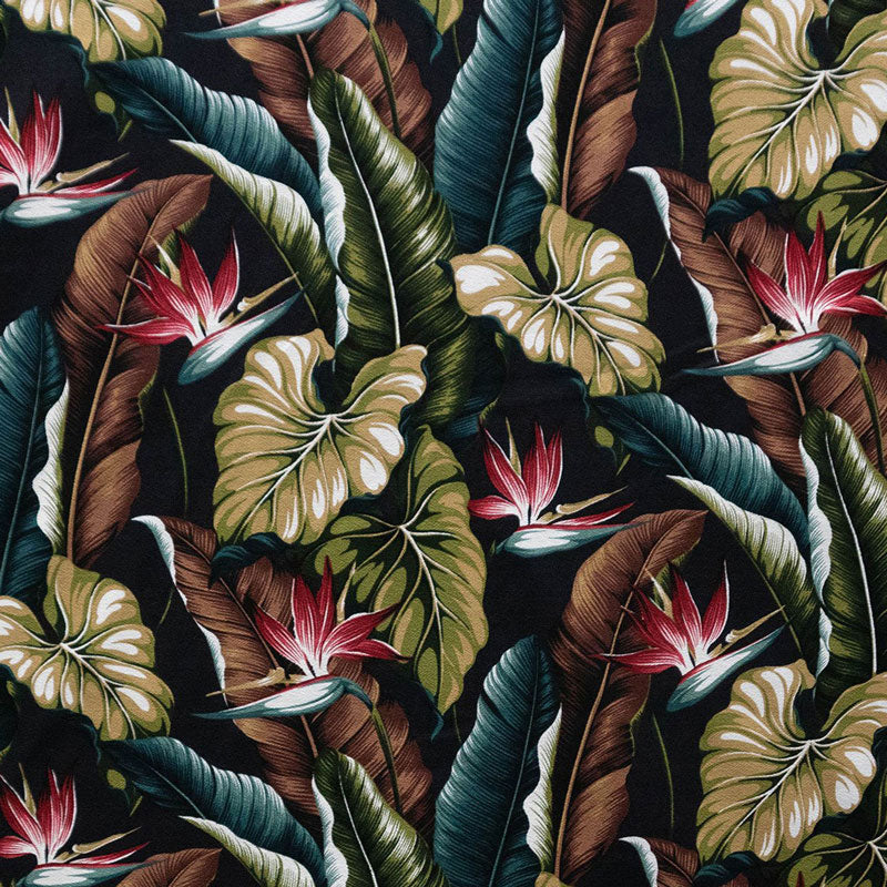 Bird of Paradise Tropical Leaves Fabric | Cotton Heavy-Bark Cloth