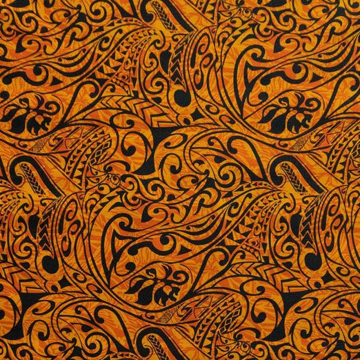 Polynesian Tribal Stems & Leaves All Over design Fabric | Cotton Light Barkcloth  - Spandex Palace