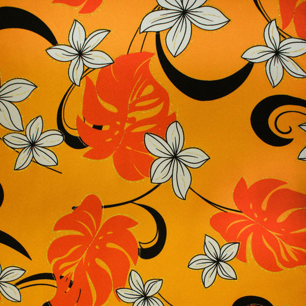 Plumeria Flower Monstera leaves Fabric | Polyester | Spandex Palace