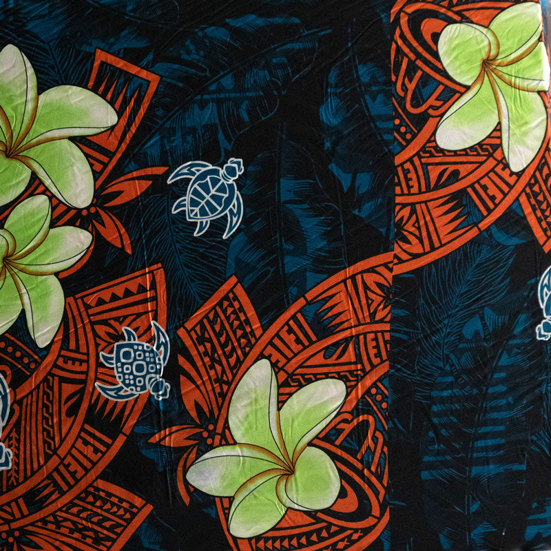 Plumeria Turtles Traditional Tribal design Fabric | Peachskin  | Spandex Palace