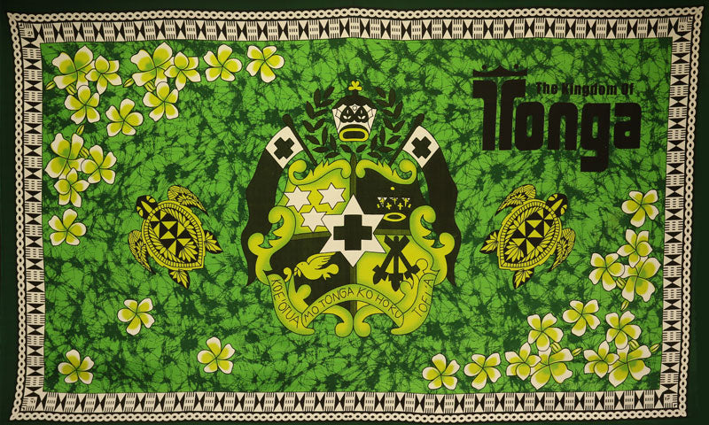 The Kingdom of Tonga Seal Plumerias Sea Turtles  | Polyester Tupenu