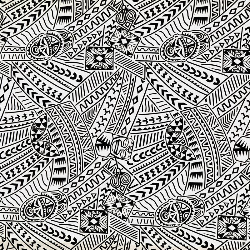 Polynesian Tiki Tribal Design Fabric | Polyester Flocking  | Spandex Palace