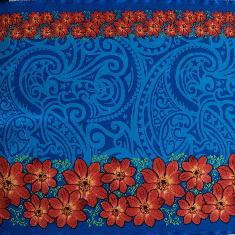 Traditional Polynesian Tattoo Daisy Double Border Fabric | Polyester  |  Spandex Palace