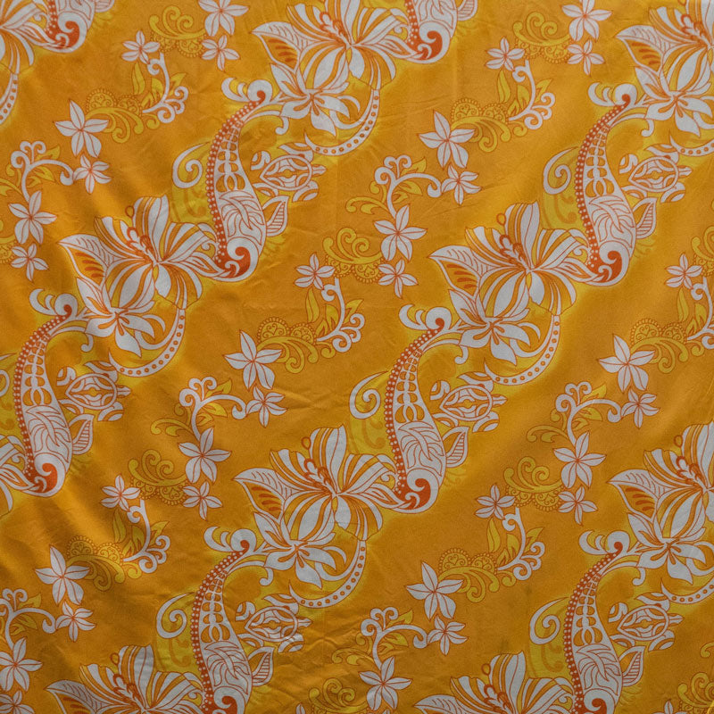 Diagonal Hibiscus Plumeria Sea Turtle Swirl Design Fabric| Peachskin