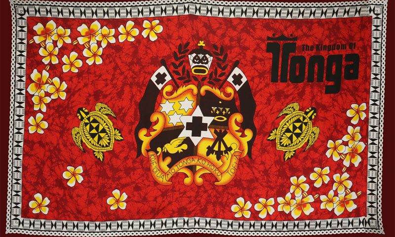 The Kingdom of Tonga Seal Plumerias Sea Turtles  | Polyester Tupenu