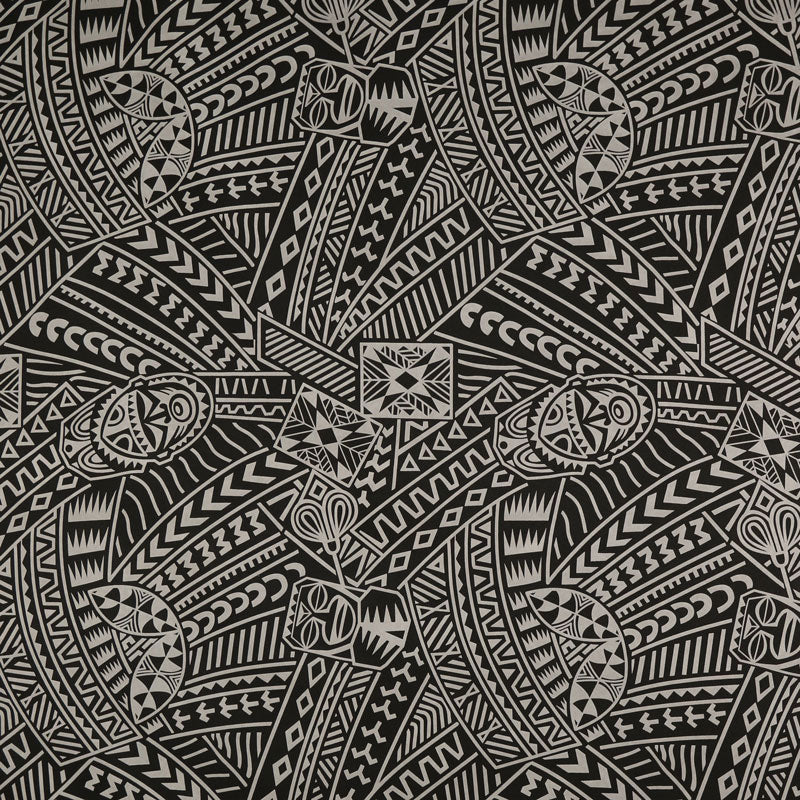 Polynesian Tiki Tribal Design Fabric | Polyester Flocking  | Spandex Palace