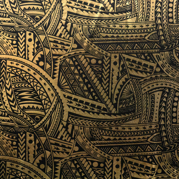 Traditional Polynesian Tattoo Design Fabric | Polyester Foil  |  Spandex Palace