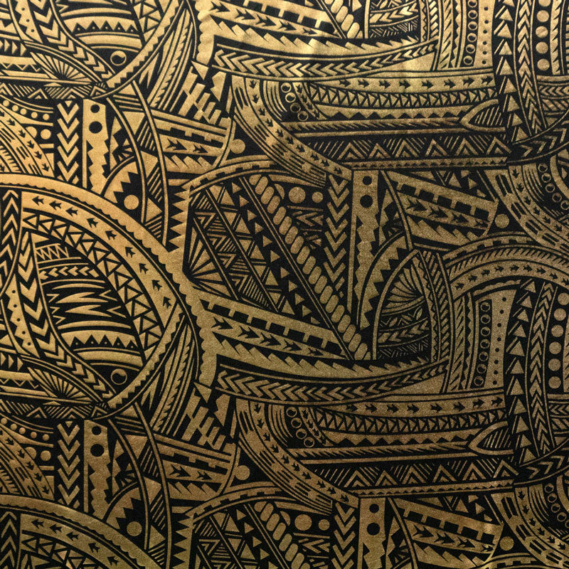 Traditional Polynesian Tattoo Design Fabric | Polyester Foil  |  Spandex Palace