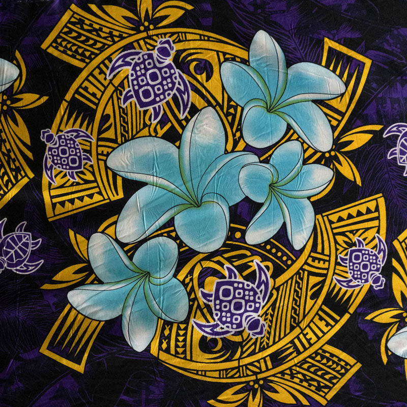 Plumeria Turtles Traditional Tribal design Fabric | Peachskin  | Spandex Palace