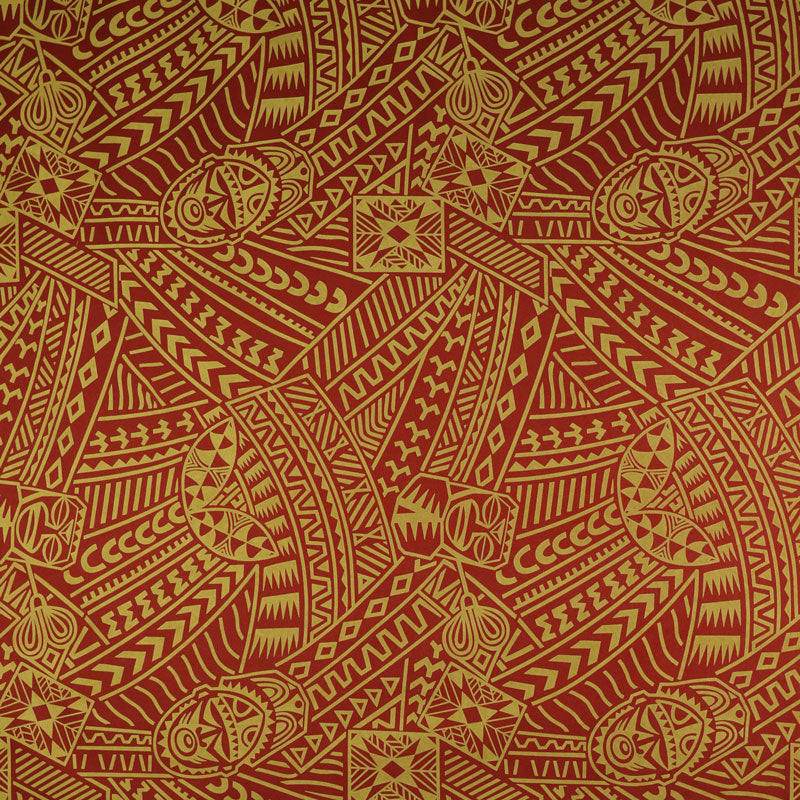 Polynesian Tiki Tribal Design Fabric | Polyester Flocking  | Spandex Palace