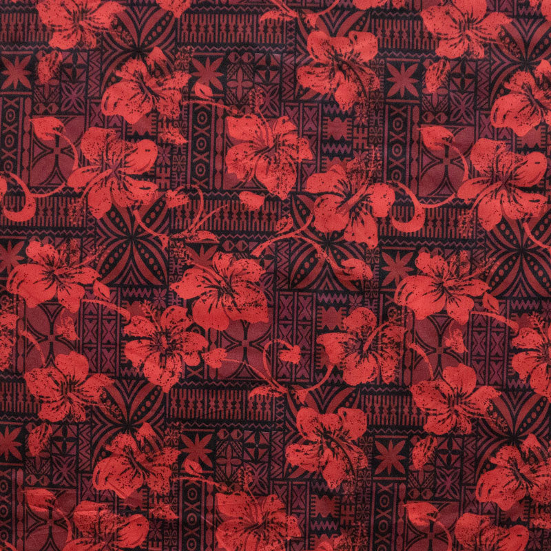 Hibiscus on Traditional Tapa design Fabric  | Polyester