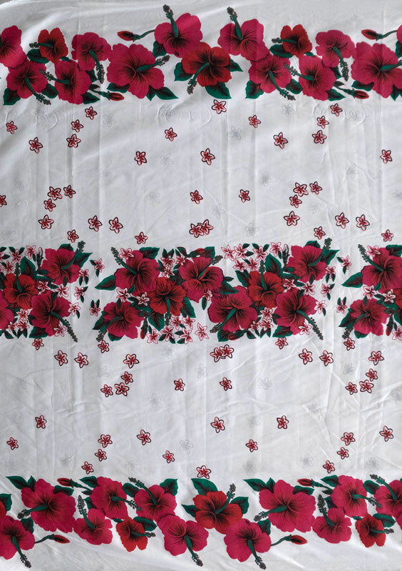 Hibiscus Triple Border Polyester Fabric | Islands Fabric