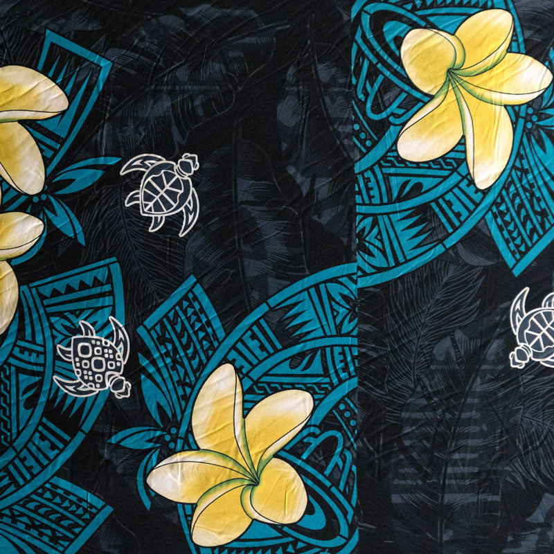 Plumeria Turtles Traditional Tribal design Fabric | Peachskin  | Spandex Palace