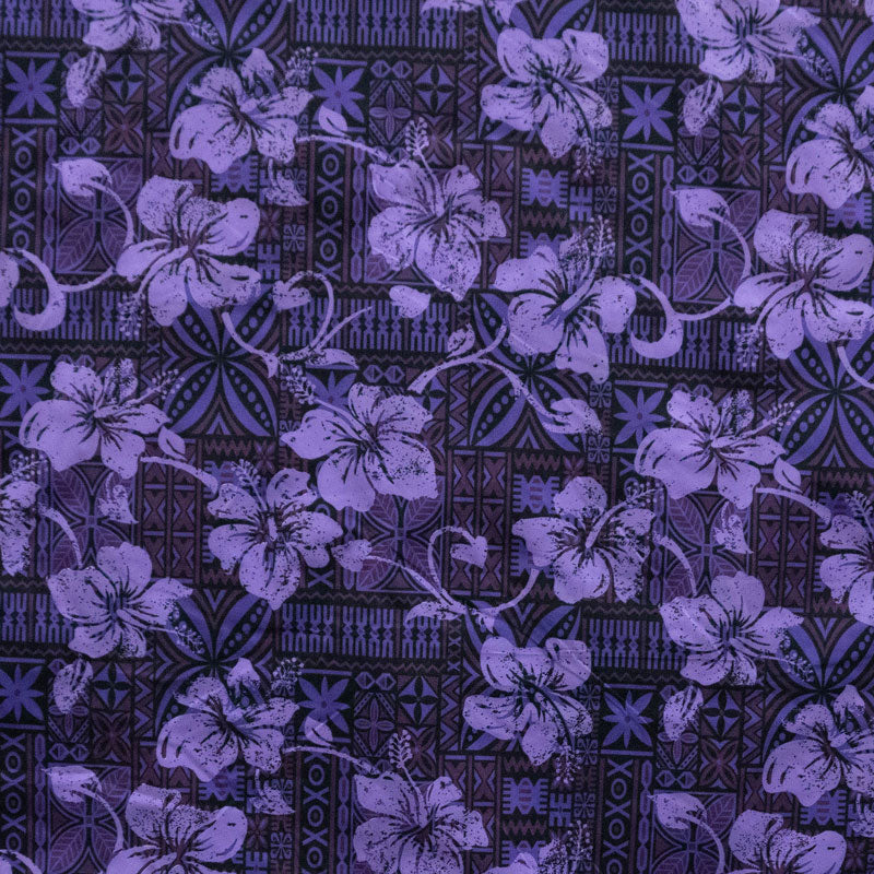 Hibiscus on Traditional Tapa design Fabric  | Polyester