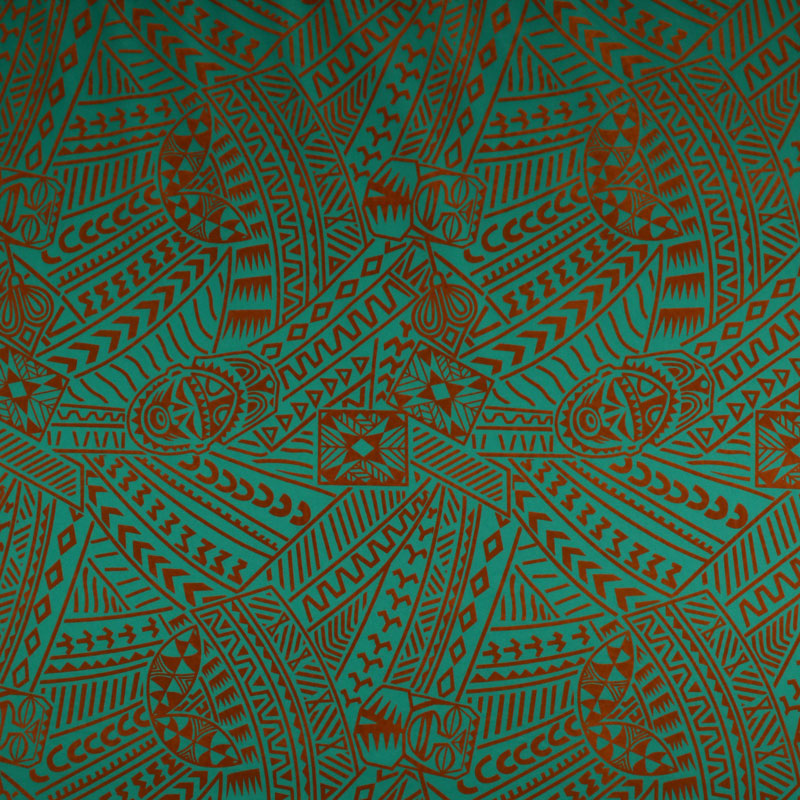 Polynesian Tiki Tribal Design Fabric | Polyester Flocking  | Spandex Palace