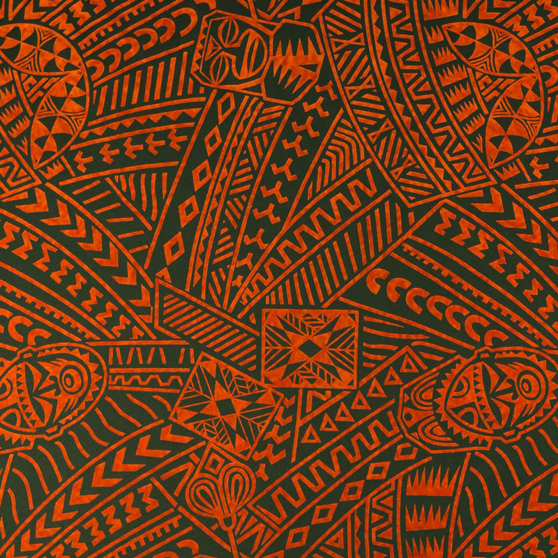 Polynesian Tiki Tribal Design Fabric | Polyester Flocking  | Spandex Palace